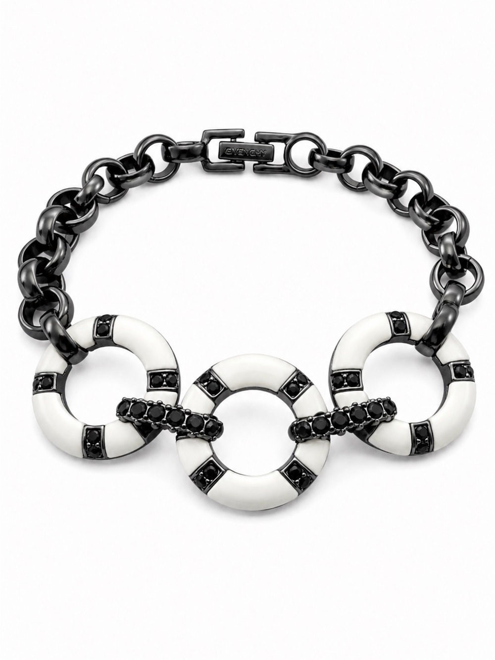 GIVENCHY Gunmetal Black & White Link Bracelet